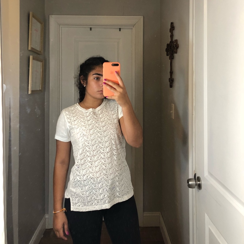 Jcrew white eyelet paisley T-shirt